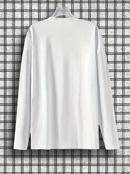 Men's 100% pure cotton loose fit plus size casual sports New York NY letter printed round neck long sleeved T-shirt top