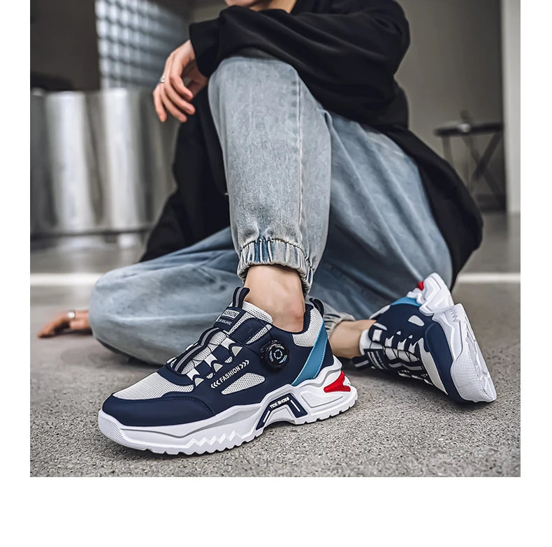 Men's Korean rotating shoelaces trendy sports shoes four season soft soled comfort casual sneakers outdoor student running shoes