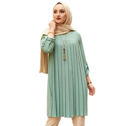 Pleated Girl's Blouse Shirt Adjustable Sleeve Women Top Islamism Blouses for Muslim Women Many Colors Muslim Fashion Women