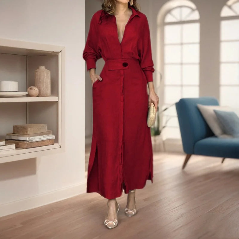 Summer 2025 Women's Commuter Shirt Dress Solid Color Long Sleeve Waist Irregular Design Fashionable Temperament