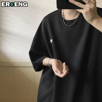 Men's Short Sleeve Summer Loose Round Neck T-shirt Trendy Brand Label Simple Half Sleeve