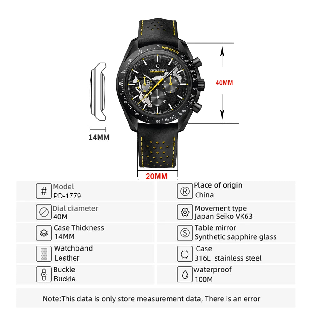 2025 New PAGANI DESIGN 1701 Moon Mens Watches Luxury Quartz Watch For Man Speed Chronograph Sports AR Sapphire Mirror Clock Gift