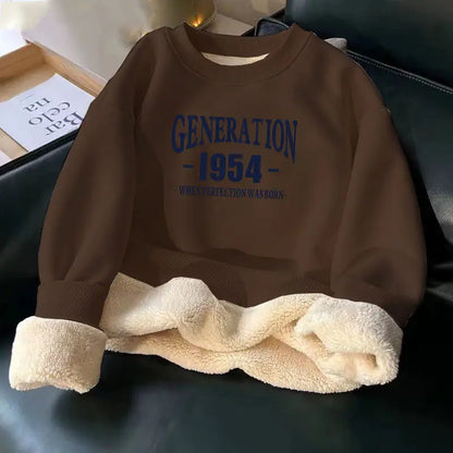 Women Hoodies Sweatshirt Letter Printing Lamb Velvet Thickened Street Warm Pullover Loose Crewneck Brown Hoodies Woman Clothing