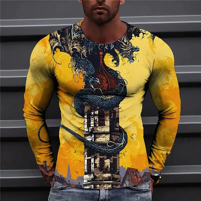 Animals  Vintage 3D Print Summer Men's Round Neck T-shirt Casual Long Sleeve Oversized T Shirt Fashion Pullover Men Clothing