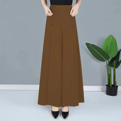 Korean Simple Fashion Solid High Waist Skirt Pants Women Patchwork Button Pockets Summer Loose Slim Versatile Straight Trousers