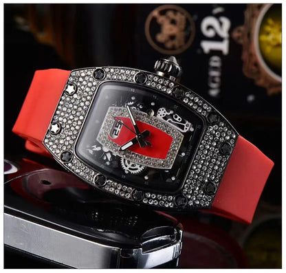 Manufacturer's spot supply, business fashion diamond-set, women's quartz watch red lip wine barrel-shaped watch