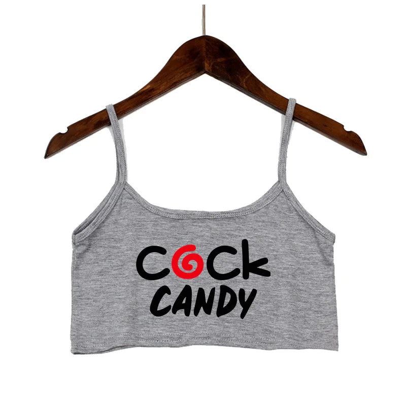 Cock Candy Funny Letters Print Crop Top Female Clothes Sexy Elastic Cotton Camis Sleeveless Short Tank Tops for Women Girls Bar