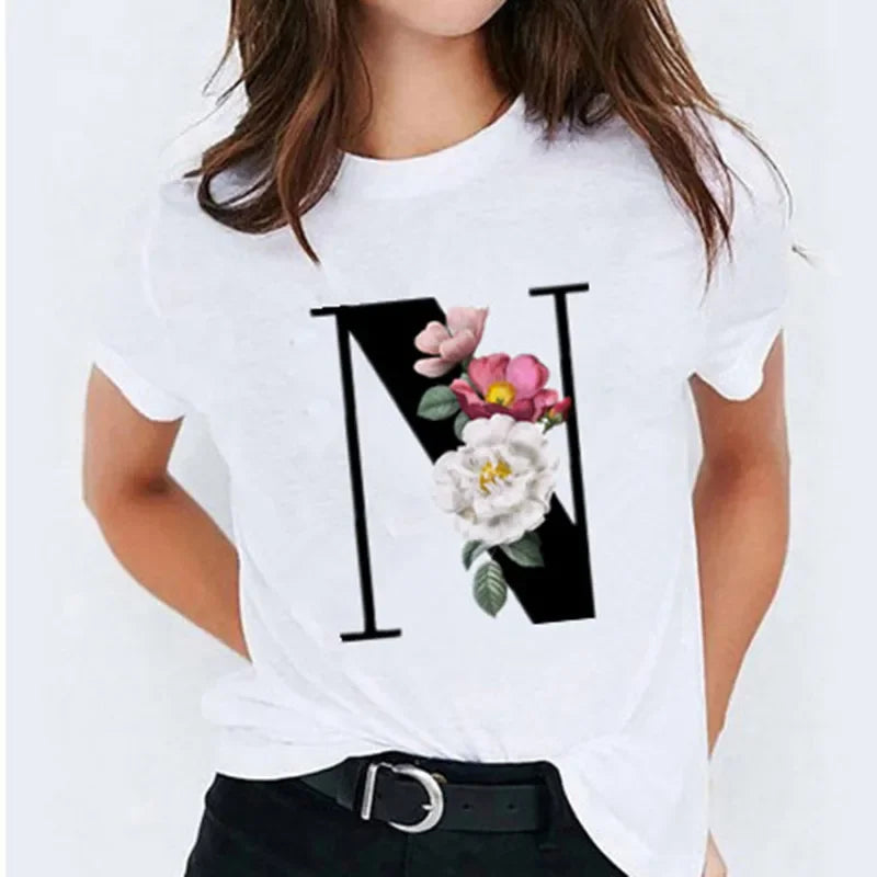 26 Letter Printed Women T-shirts Harajuku 2021 New Tops Casual Tee Summer Short Sleeve Graphic Female T shirt for Women Clothing