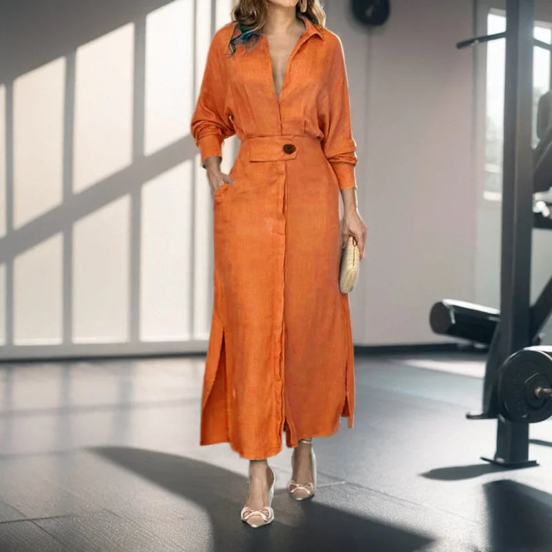 Summer 2025 Women's Commuter Shirt Dress Solid Color Long Sleeve Waist Irregular Design Fashionable Temperament