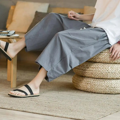 Beach Pants Solid Color Wide Leg Keep Cooling Pure Color Summer Trousers   Men Summer Trousers  Men Garment