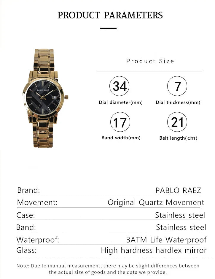 PABLO RAEZ New Creative Women Clocks Top Fashion Popular Quartz Lady Dress Watch Relogio Feminino Steel Wristwatches Reloj Mujer