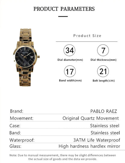 PABLO RAEZ New Creative Women Clocks Top Fashion Popular Quartz Lady Dress Watch Relogio Feminino Steel Wristwatches Reloj Mujer