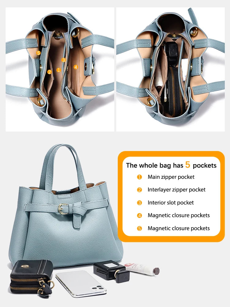 Zency Genuine Leather Top-handle Bag For Women Luxury Designer Crossbody Bag Zipper Purse Elegant OL Handbag 2025 New Shoulder