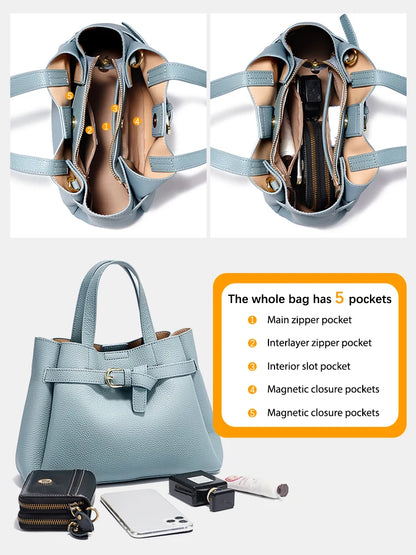 Zency Genuine Leather Top-handle Bag For Women Luxury Designer Crossbody Bag Zipper Purse Elegant OL Handbag 2025 New Shoulder