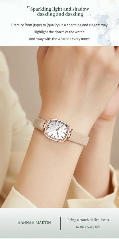 2024 New Womens Watch Hannah Martin Original Leather Rose Gold Simple Quartz Watch Top Brand 3Bar Waterproof Fashion Women Watch