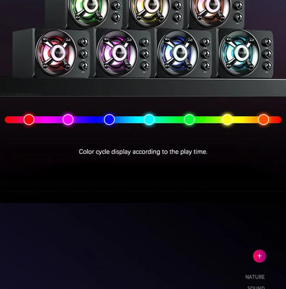 Powerful Bluetooth Speakers Colorful LED Home TV Theater Sound Wireless Subwoofer 3D Stereo Surround Wooden Material USB Wired