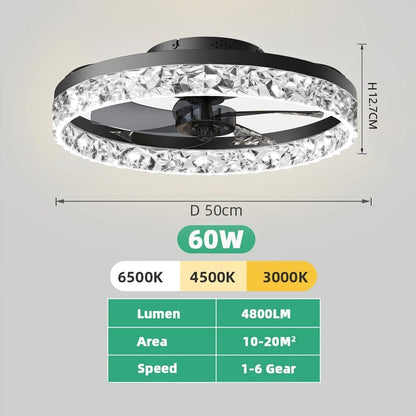 Jelena Round Ceiling Fan Light Fixtures with Remote Control Bedroom Living Dining Room Home Decoration Modern Smart LED Lamp Fan