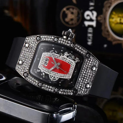 Manufacturer's spot supply, business fashion diamond-set, women's quartz watch red lip wine barrel-shaped watch