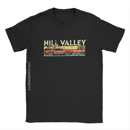 Hill Valley 1985 Tee Shirt Men Back To The Future Tops T Shirts Doc Brown Marty Delorean Time Travel Movie BTTF Tees Plus Size