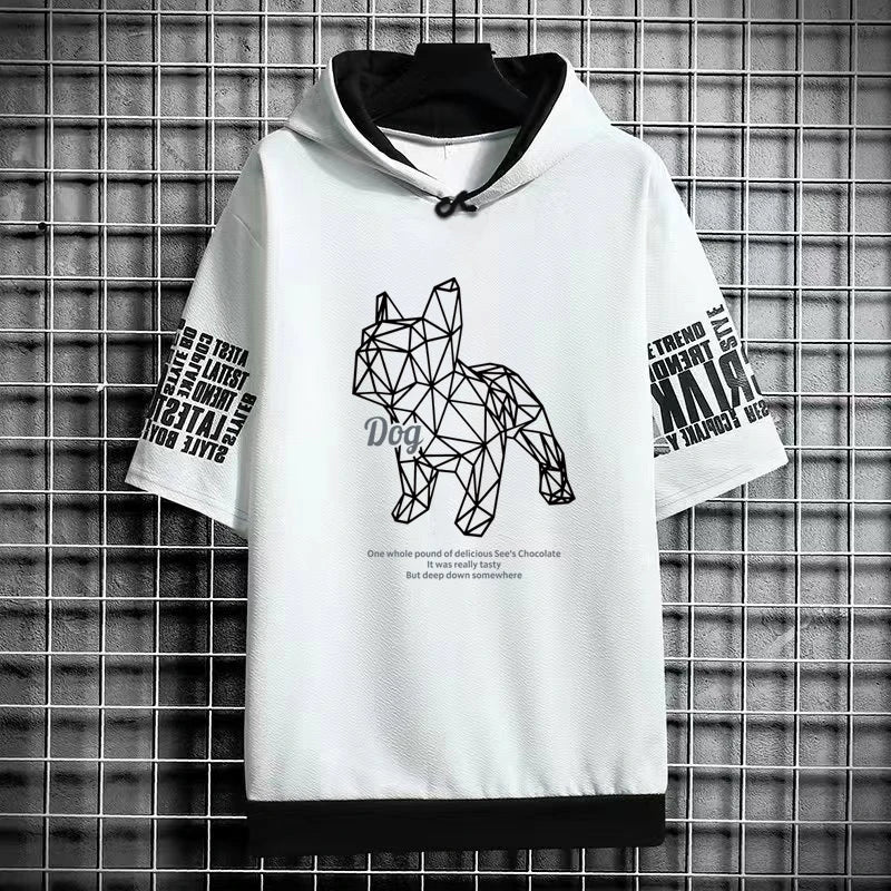 Men's Funny T-shirt Bulldog Design Graphic T Shirts Men Clothing Casual Harajuku Streetwear Print Hooded Top Short Sleeve Tee