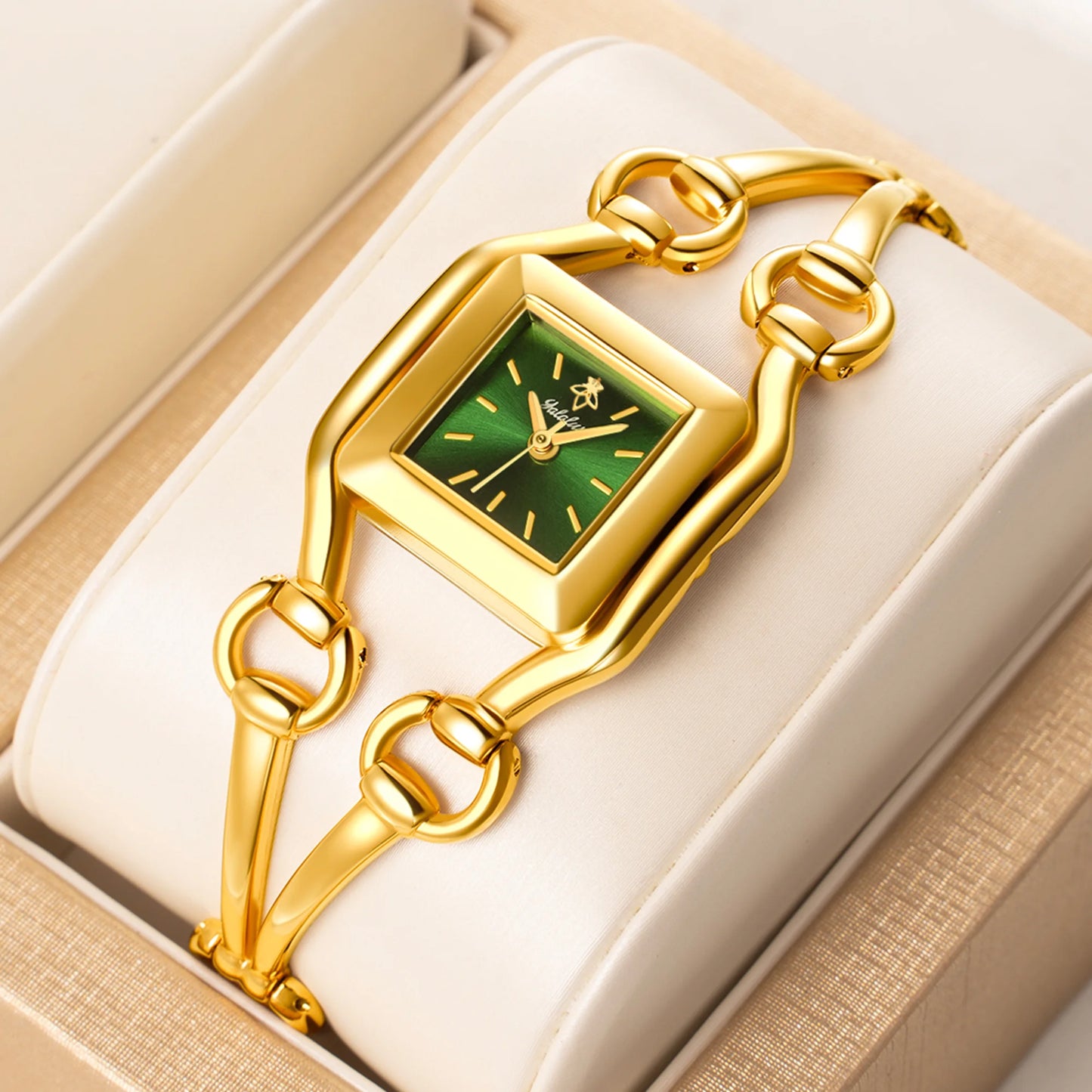 YaLaLuSi Newest Ladies Quartz Watches Women's Small Watches Luxury Casual Fashion Bracelet Including Tools Gold-Green