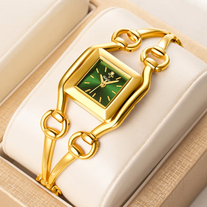 YaLaLuSi Newest Ladies Quartz Watches Women's Small Watches Luxury Casual Fashion Bracelet Including Tools Gold-Green