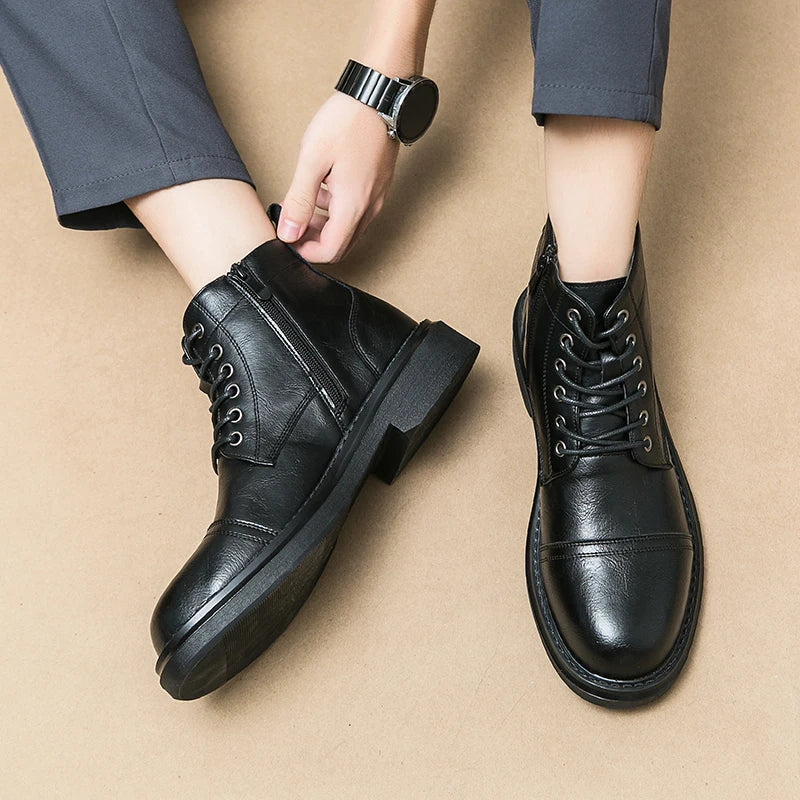 Fashion Outdoor Men Boots Anti-slip Wearable Boots Lace Up Versatile Male Leather Shoes Business Ankle Boot Dating Loafers Shoes