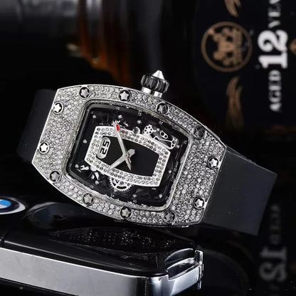 Manufacturer's spot supply, business fashion diamond-set, women's quartz watch red lip wine barrel-shaped watch