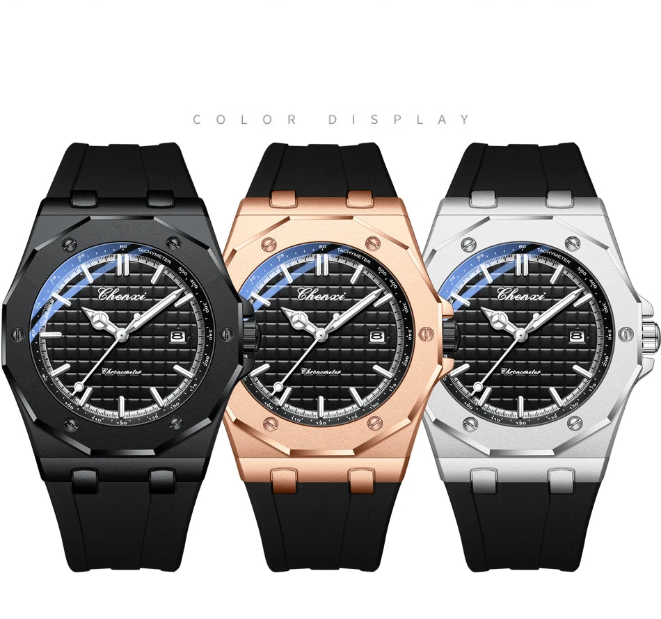 CHENXI 8268 Premium Men's Quartz Watch Night Light Silicone Strap Waterproof Calendar Casual Men's Texture Watch reloj hombre
