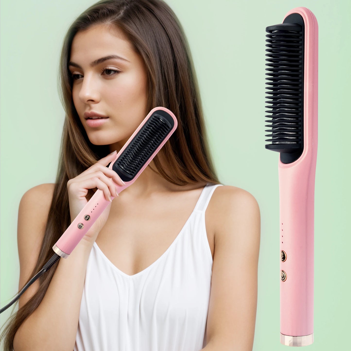 Hair straightener brush, fast ceramic heating, hot air comb, portable heating hair straightener, home and travel salon
