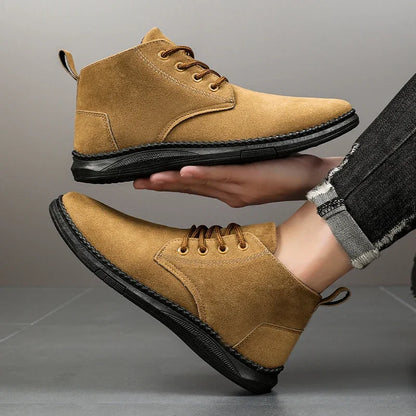 Winter Outdoor Men Casual Shoes Leather Ankle Boots No-slip High Top Male Work Shoes High Quanlity Square Head Men Chelsea Boots