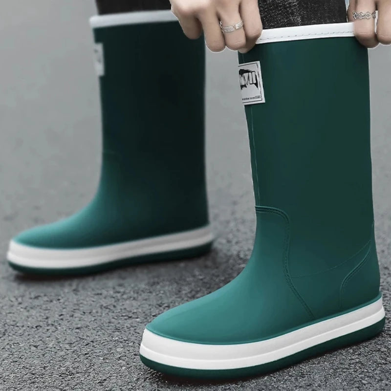 Men's Rain Shoes in The Cylinder Waterproof Wear-resistant Injection Molding Rubber Breathable New Outdoor Walking Water Shoes