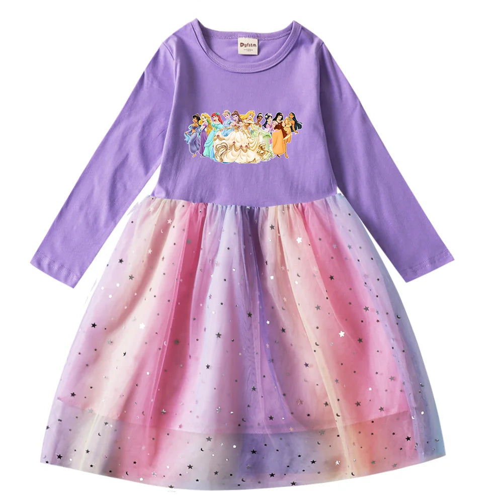 Snow White Princess Girls Toddler Prom Mesh Dresses Children Party Clothes Long Sleeve Princess Costume Kids Fall Dresses