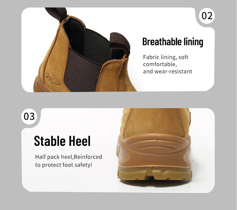 Genuine Leather Work Safety Boots For Chelsea Boots Men Shoes European Standard Protective Boots Cowhide Indestructible Shoes