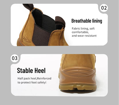 Genuine Leather Work Safety Boots For Chelsea Boots Men Shoes European Standard Protective Boots Cowhide Indestructible Shoes