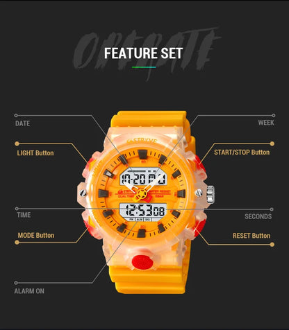 STRYVE Top Brand Electronic Watch For Men Outdoor Sports Waterproof Dual Time Display Quartz Wristwatches Rubber reloj hombre