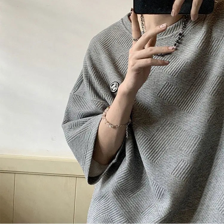 Men's Short Sleeve Summer Loose Round Neck T-shirt Trendy Brand Label Simple Half Sleeve