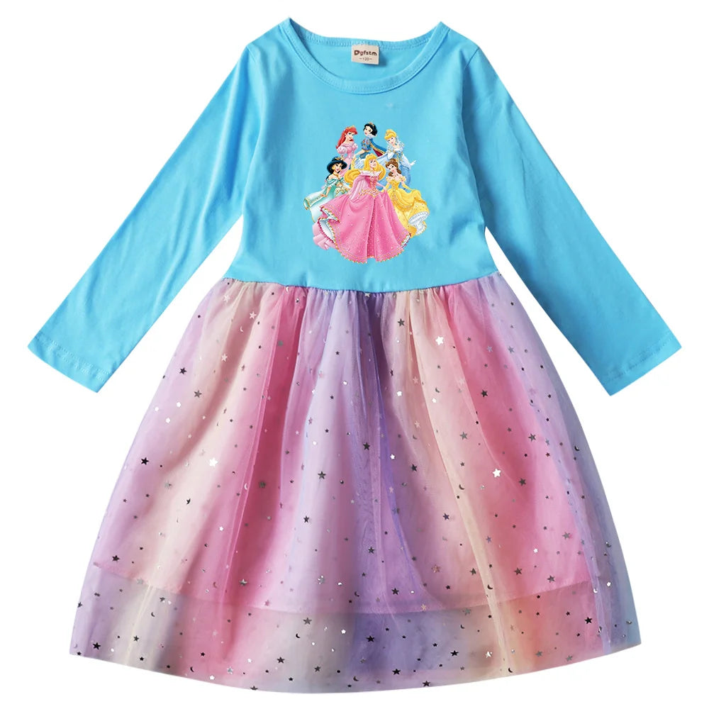 Snow White Princess Girls Toddler Prom Mesh Dresses Children Party Clothes Long Sleeve Princess Costume Kids Fall Dresses