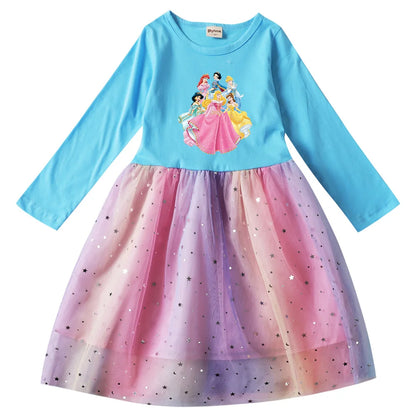 Snow White Princess Girls Toddler Prom Mesh Dresses Children Party Clothes Long Sleeve Princess Costume Kids Fall Dresses