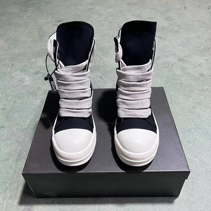 Designer Women Sneaker High Top Jumbo Lace Up Men Shoe Black Luxury Casual Street Canvas Shoe Zip Platform Flat Ankle Boot