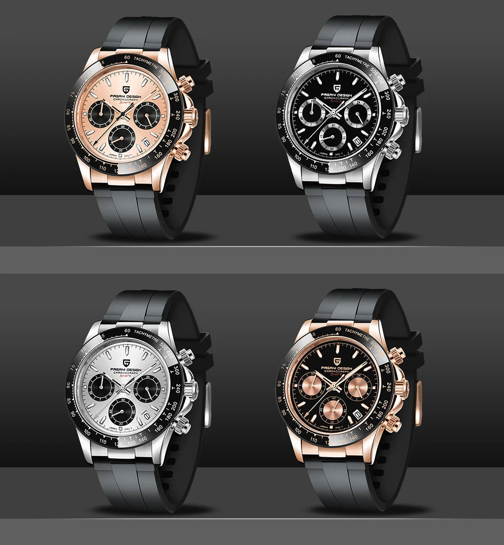 PAGANI DESIGN Watches Meteorite Surface Luxury Quartz Watches For Men Stainless Steel Waterproof Chronograph AR Sapphire Crystal