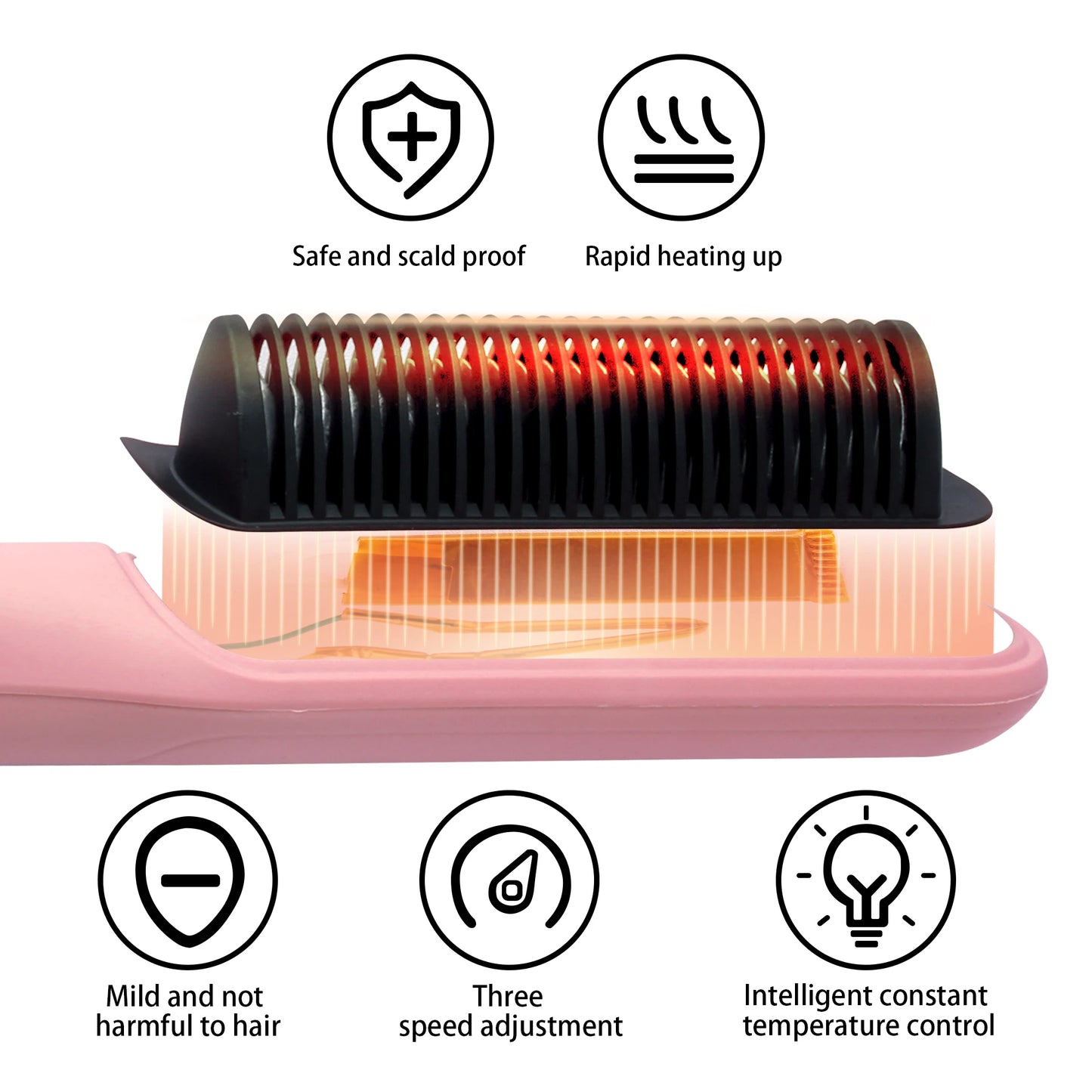 Hair straightener brush, fast ceramic heating, hot air comb, portable heating hair straightener, home and travel salon