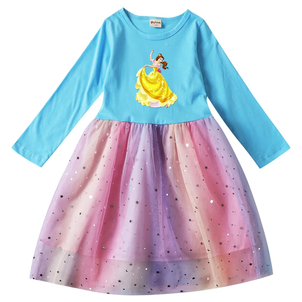 Snow White Princess Girls Toddler Prom Mesh Dresses Children Party Clothes Long Sleeve Princess Costume Kids Fall Dresses