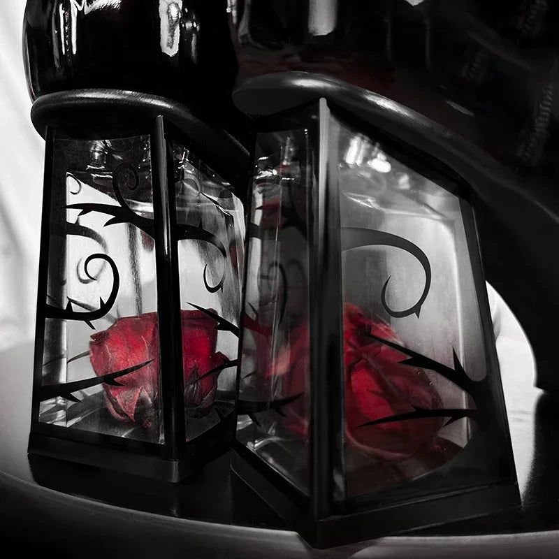 2024 New Punk Gothic High Heels Pumps Women Rose Heeled Patent Leather Lolita Shoes Woman Y2K Ankle Straps Black Mary Jane Shoes