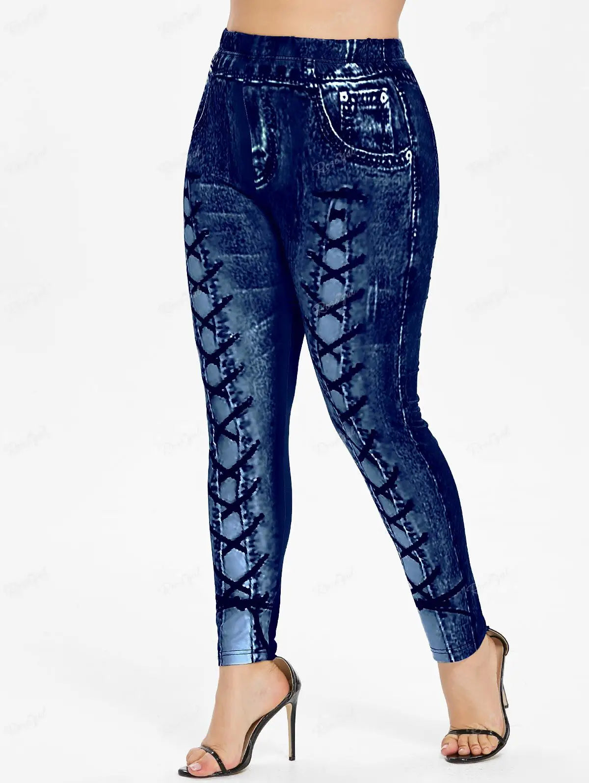 ROSEGAL  Plus Size Women's High Waisted 3D Printed Skinny Pants, 2025 New Ladies Casual Pencil  Pants.