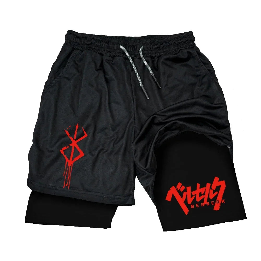 Men's Quick Drying Compression Shorts 2 in 1 GYM Breathable Shorts Printed Sports Fitness Double Layer Workout Tight Short Pants