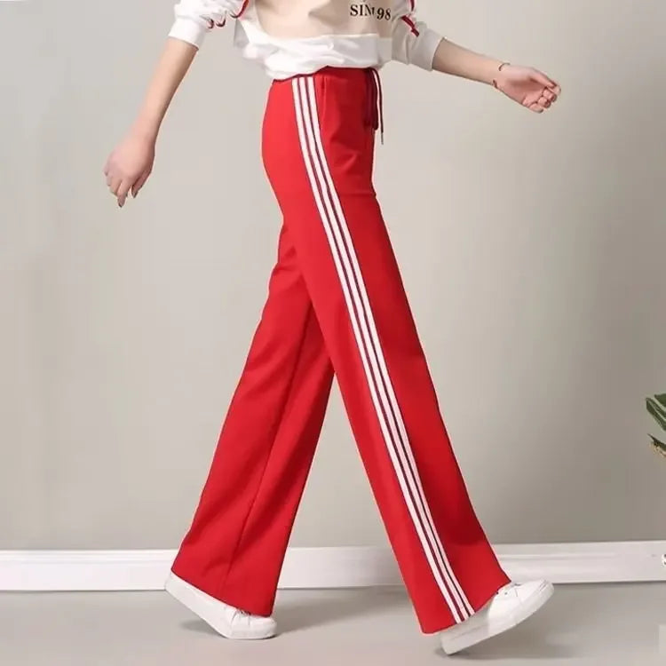 Slimming Straight Leg Sports Pants Women's Loose Casual High Waist Wide Leg Three Bar Student Long Trousers Autumn New Arrival