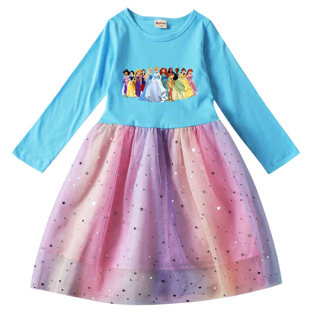 Snow White Princess Girls Toddler Prom Mesh Dresses Children Party Clothes Long Sleeve Princess Costume Kids Fall Dresses