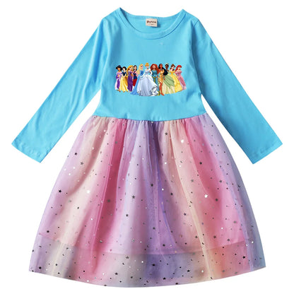 Snow White Princess Girls Toddler Prom Mesh Dresses Children Party Clothes Long Sleeve Princess Costume Kids Fall Dresses