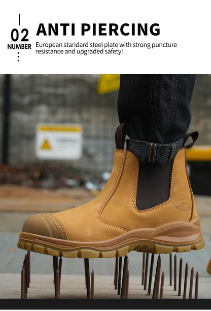 Genuine Leather Work Safety Boots For Chelsea Boots Men Shoes European Standard Protective Boots Cowhide Indestructible Shoes